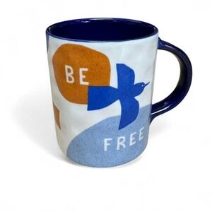 Anthropologie Jen B. Peters Warmth Mug "Be Free" design ceramic coffee tea cup